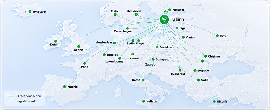 Velaro European network map connecting Tallinn with major European capitals